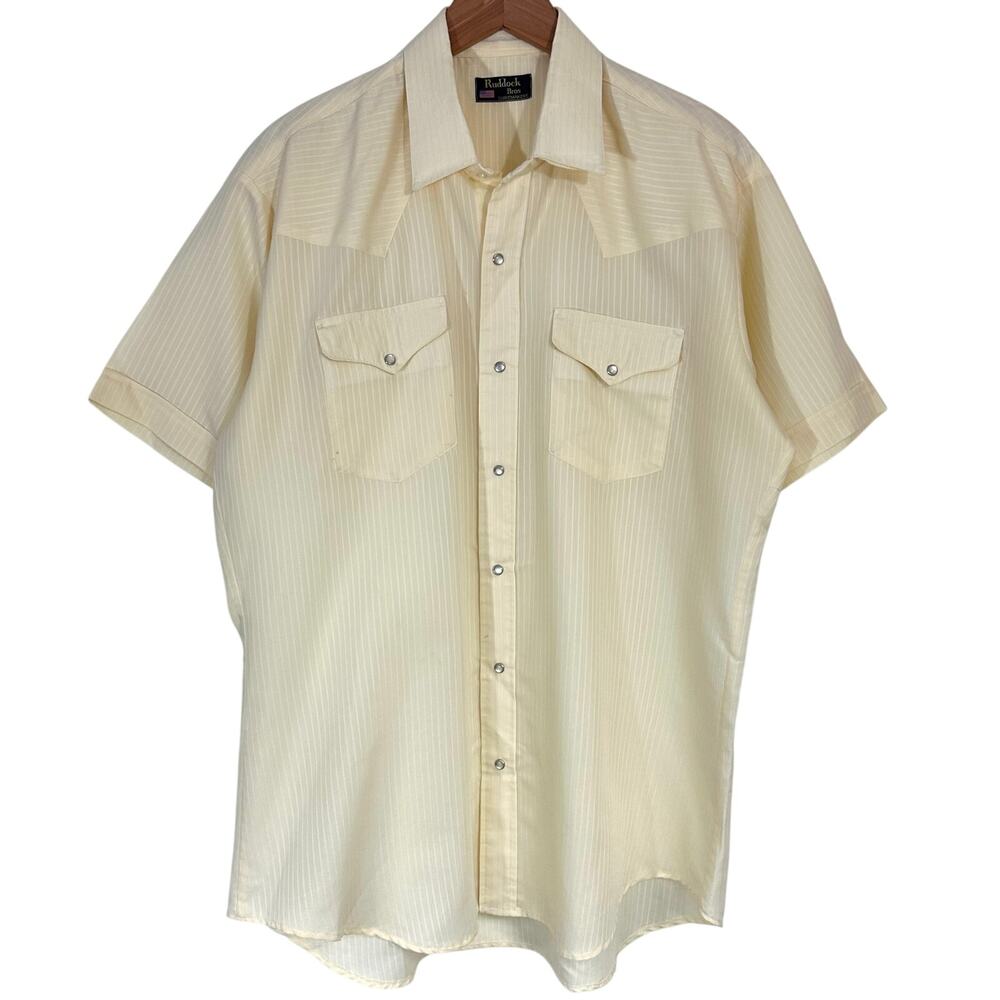 SOLD 💕Ruddock Bros Men’s Yellow Short Sleeve Pearl Snap Western Shirt Size XXL - Picture 1 of 9